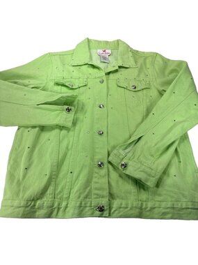 NWOT Quacker Factory vibrant lime green denim jean jacket women's size Medium